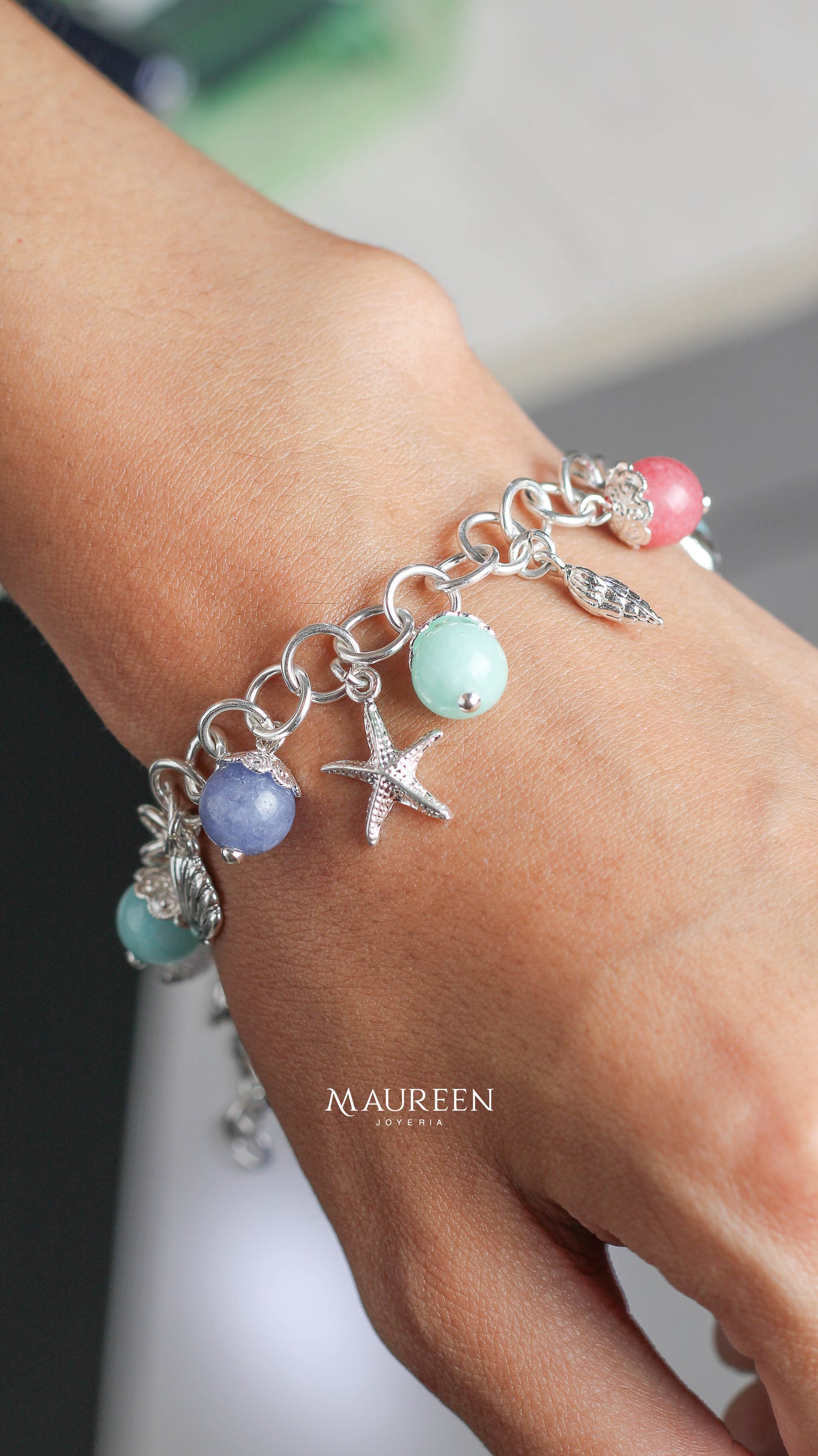 Pulsera dijes de mar con piedras naturales - Plata