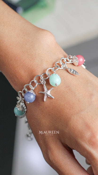 Pulsera dijes de mar con piedras naturales - Plata