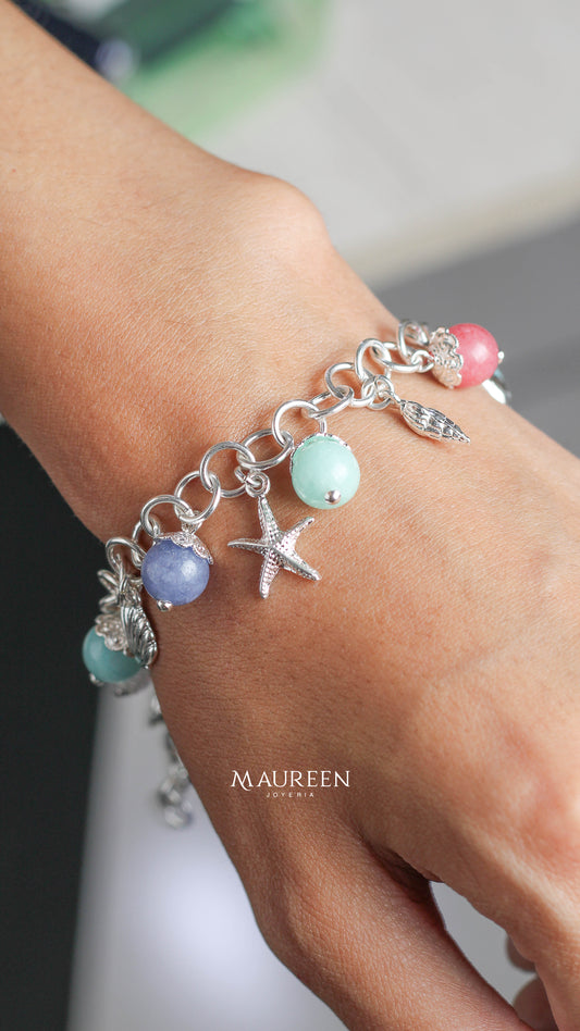 Pulsera dijes de mar con piedras naturales - Plata