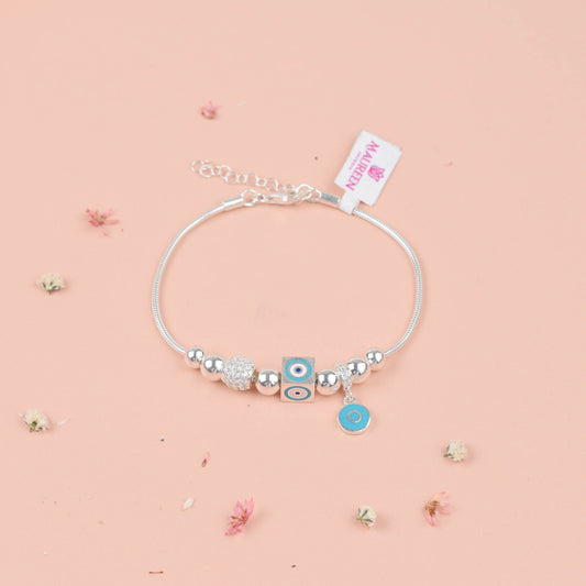 Pulsera cola de raton ojo turco turquesa  - Plata