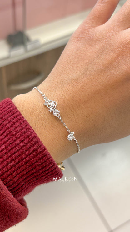 Pulsera rosa con circon colgante -  Plata