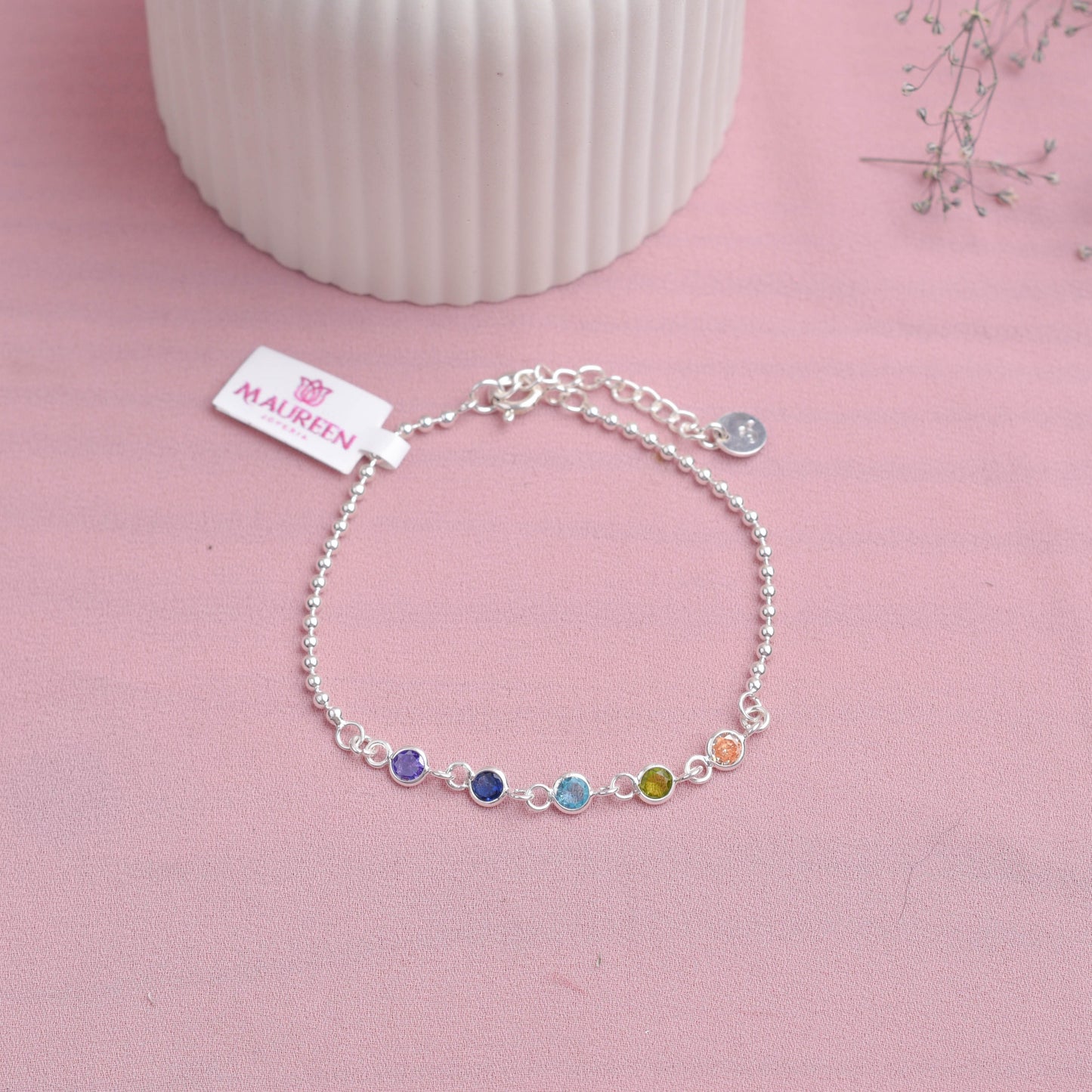 Pulsera circones de colores con esferas - Plata