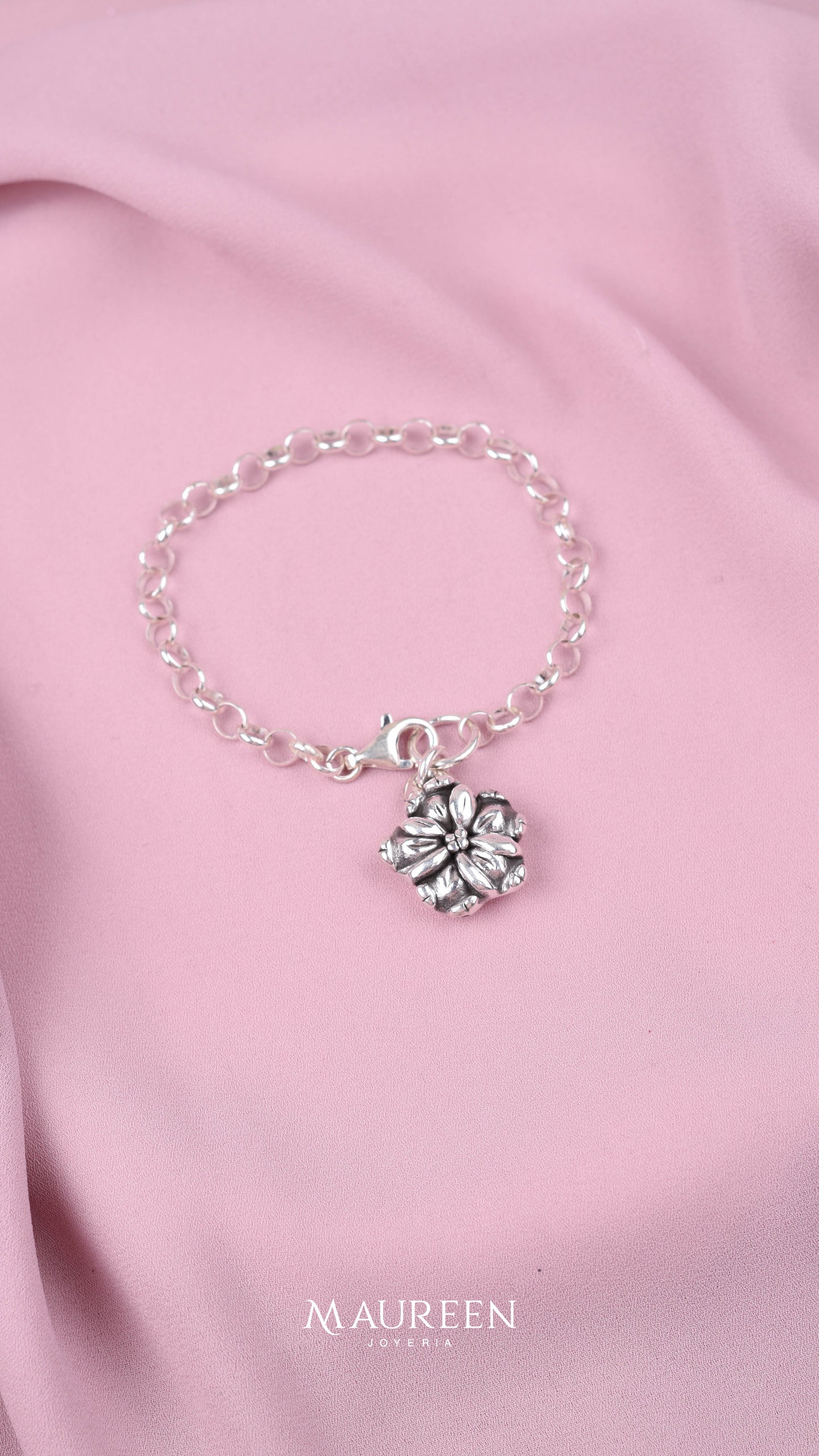 Pulsera flor electroformatura  - Plata