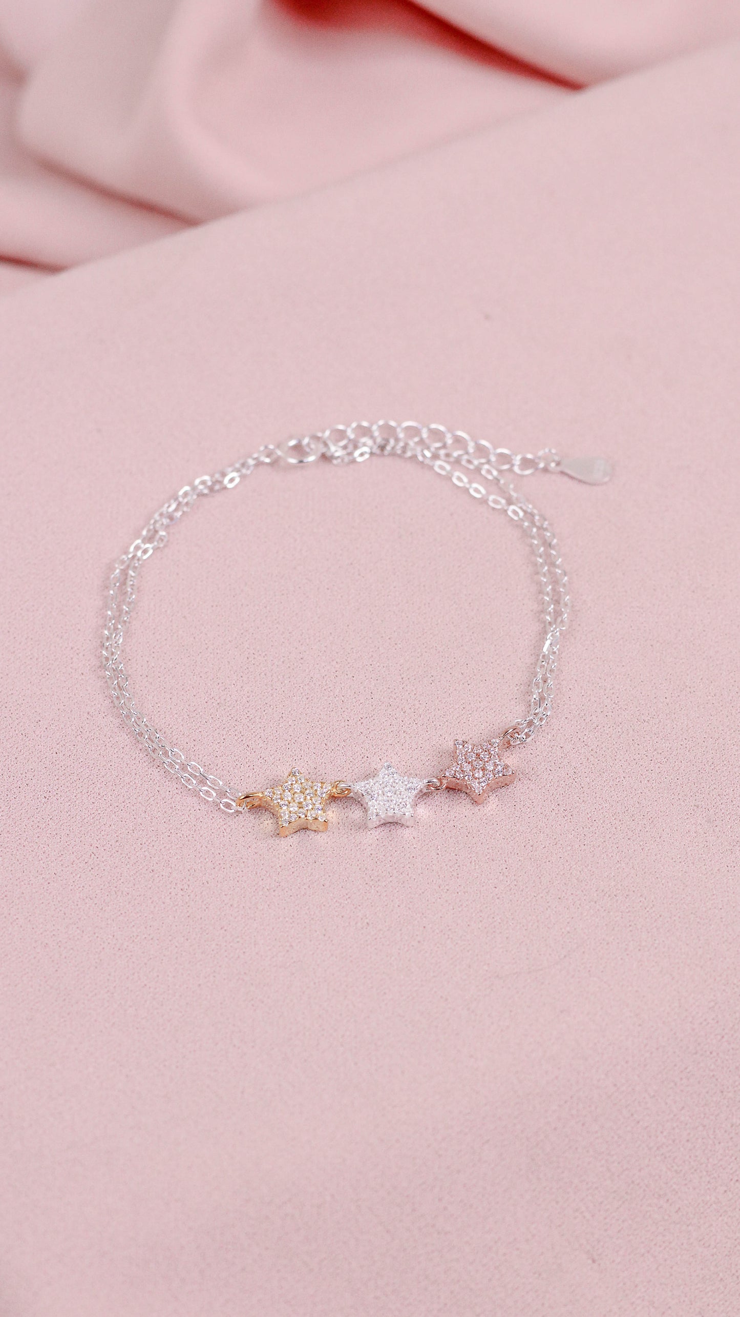 Pulsera doble cadena tres estrellas - Plata/Oro