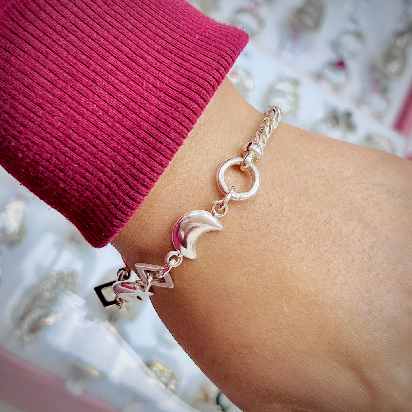 Pulsera espiga con lunas - plata