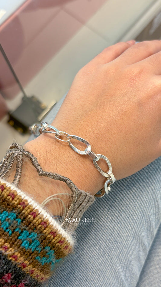 Pulsera donas largas con texturado - plata
