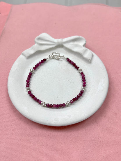 Pulsera piedra natural rubi - Plata