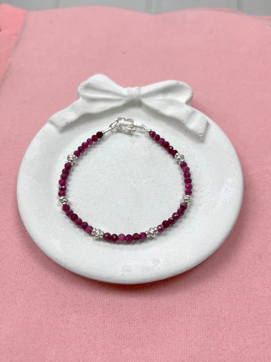 Pulsera piedra natural rubi - Plata