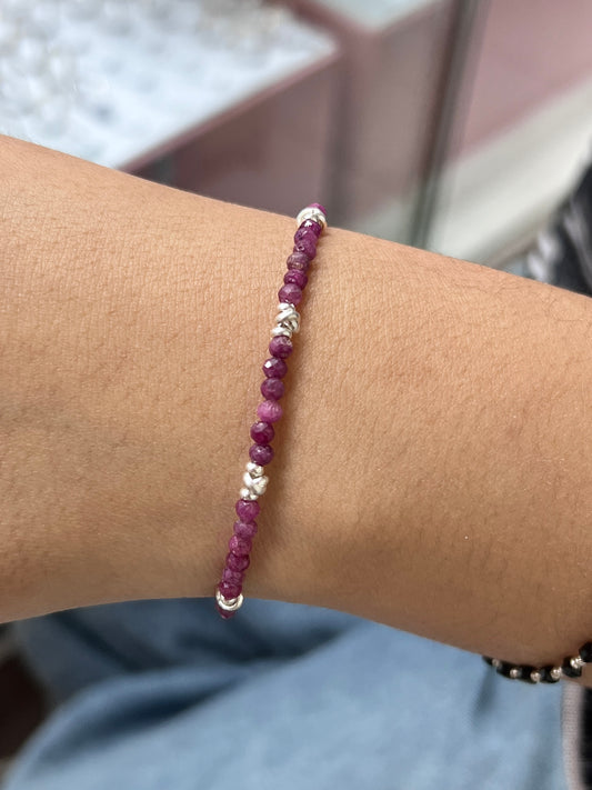 Pulsera piedra natural rubi - Plata