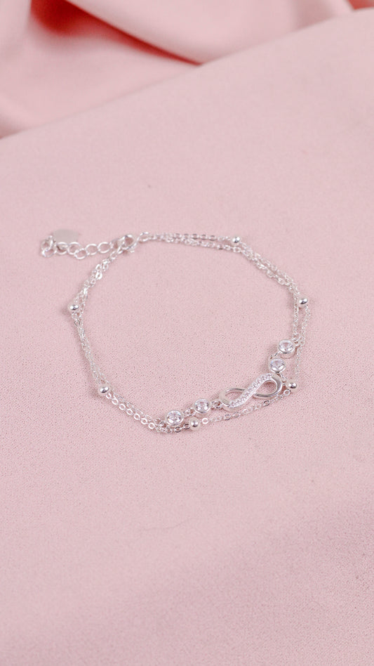 Pulsera doble cadena infinito con circones - Plata