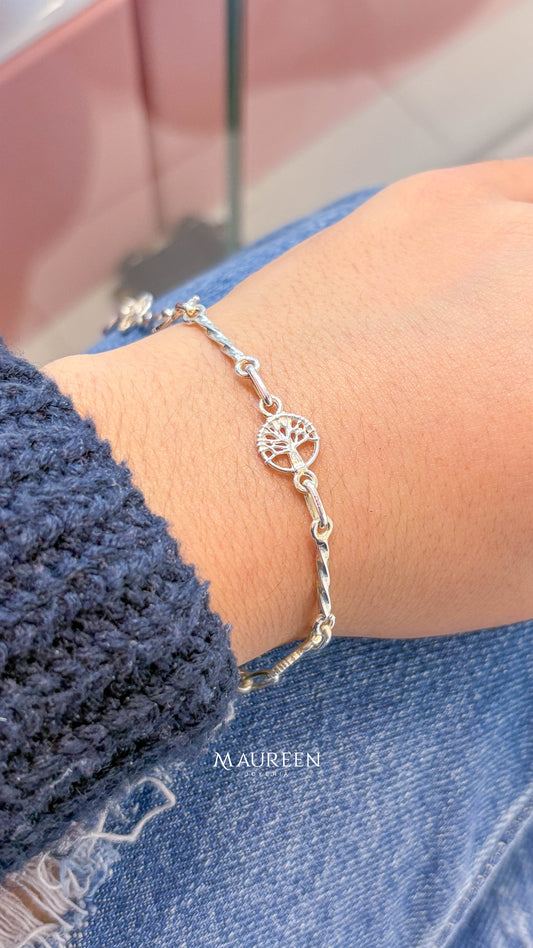 Pulsera arbol de la vida circular trenzado - plata