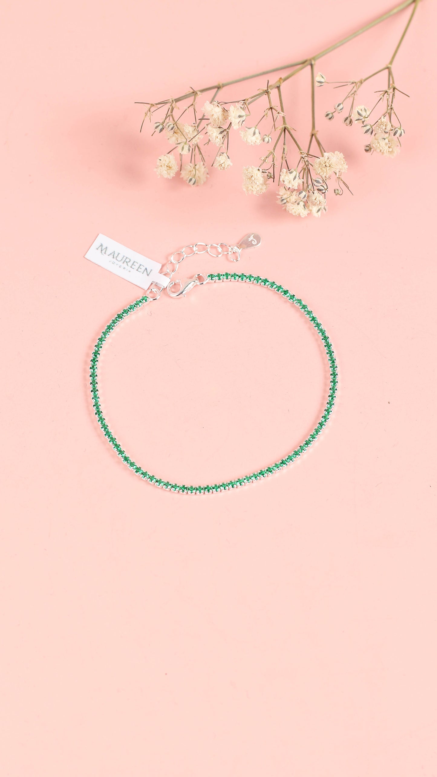 Pulsera tennis verde - Plata