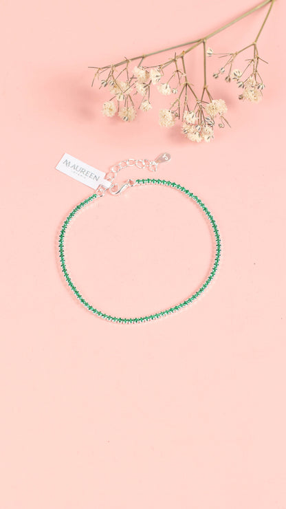 Pulsera tennis verde - Plata