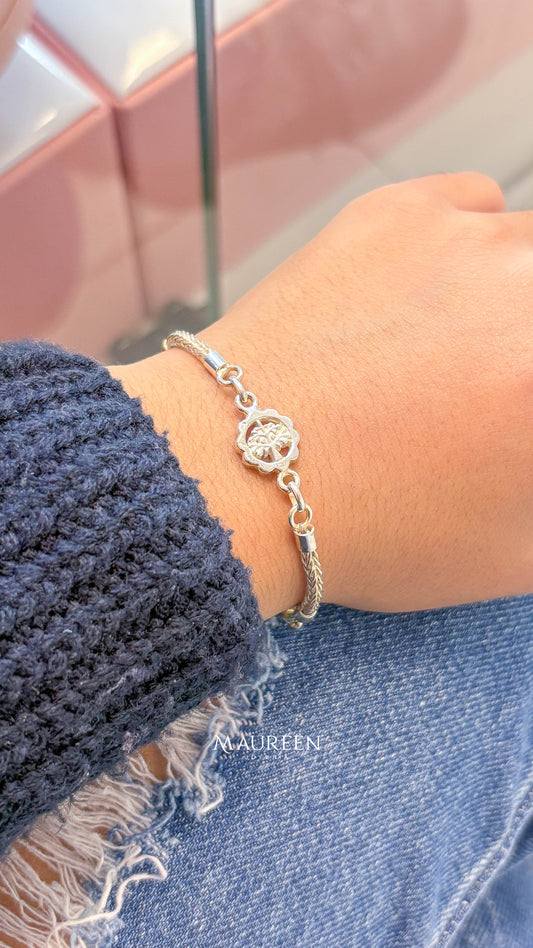 Pulsera arbol de la vida flor con espiga - plata