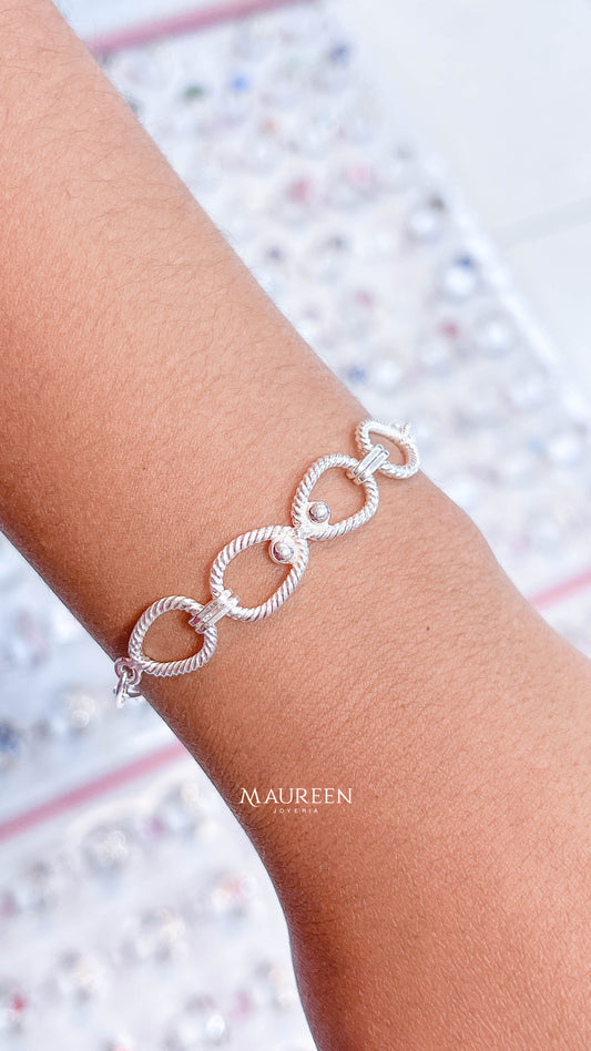 Pulsera gotas enroscadas con esferas y eslabones lisos - plata