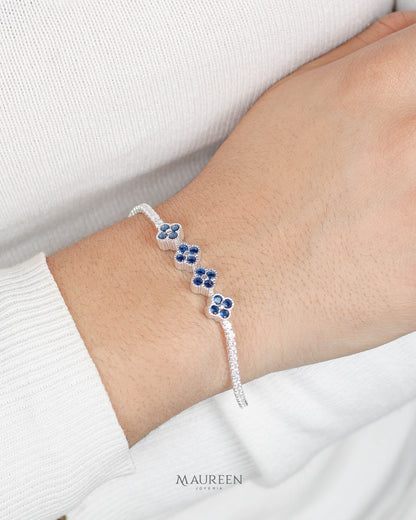 Pulsera tennis flores piedra zafiro - Plata