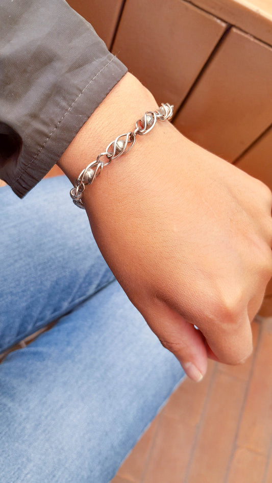 Pulsera espiga con bolas- Plata quemada