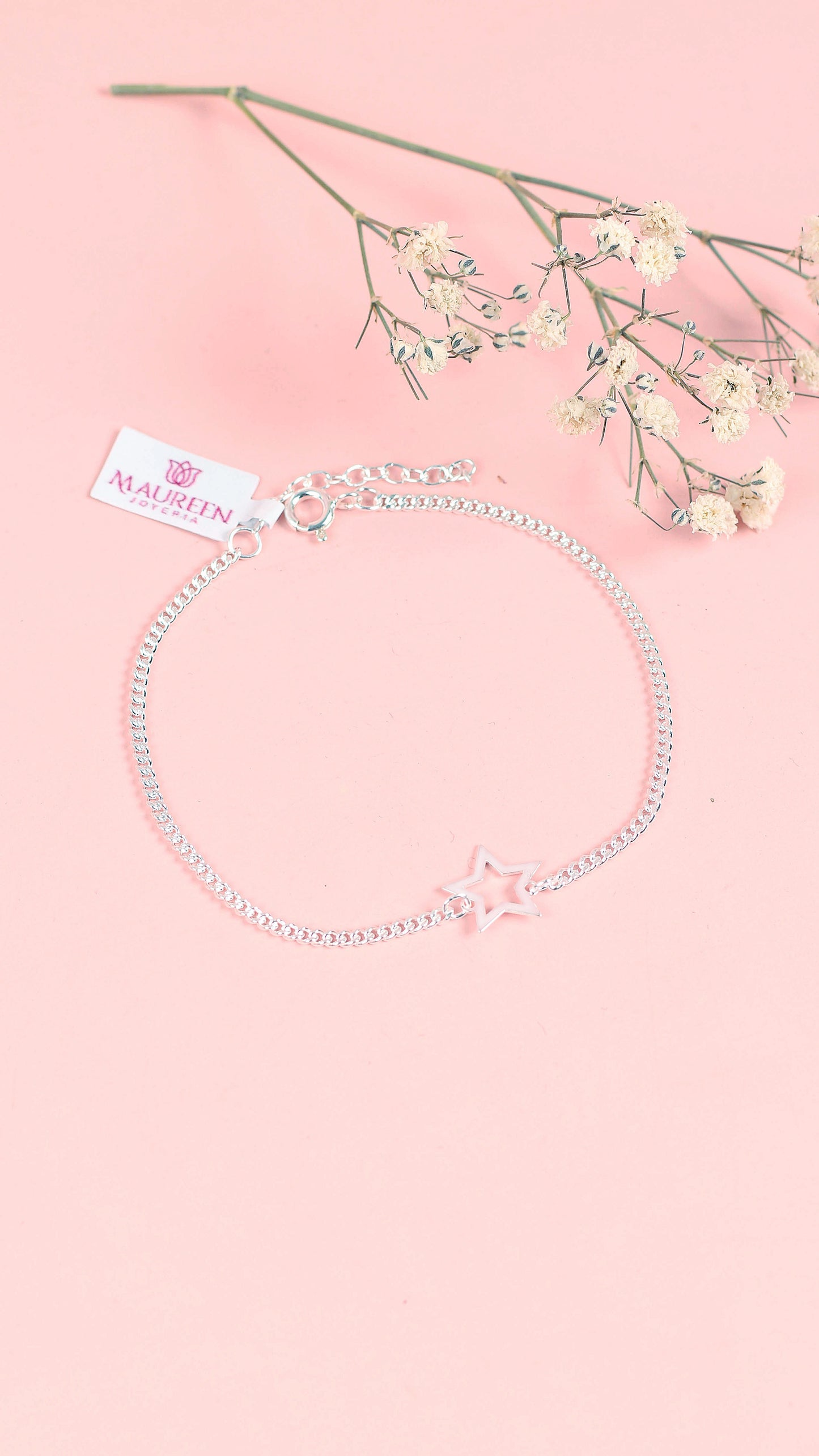 Pulsera estrella calada con cadena - Plata