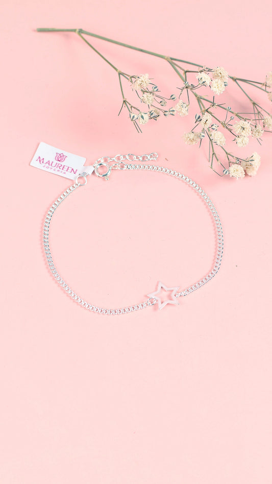 Pulsera estrella calada con cadena - Plata