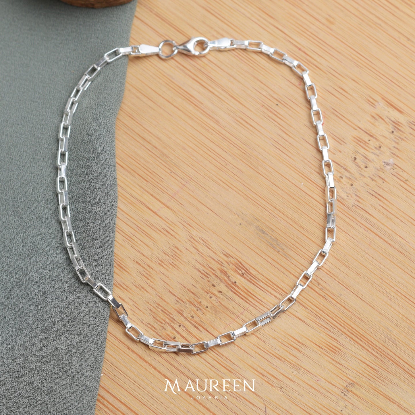 Pulsera hombre cadena eslabones delgada  - Plata