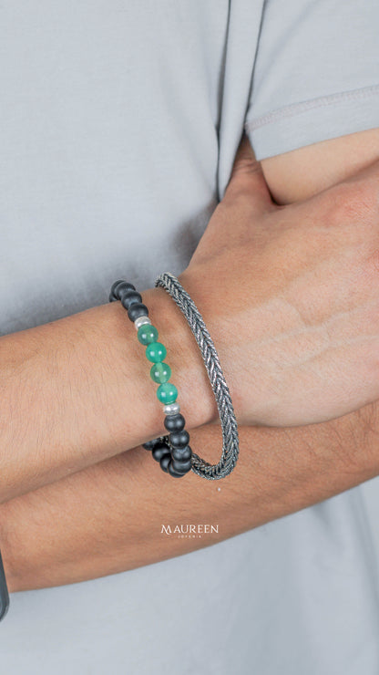 Pulseras hombre trenzado y piedra jade y onix - Plata