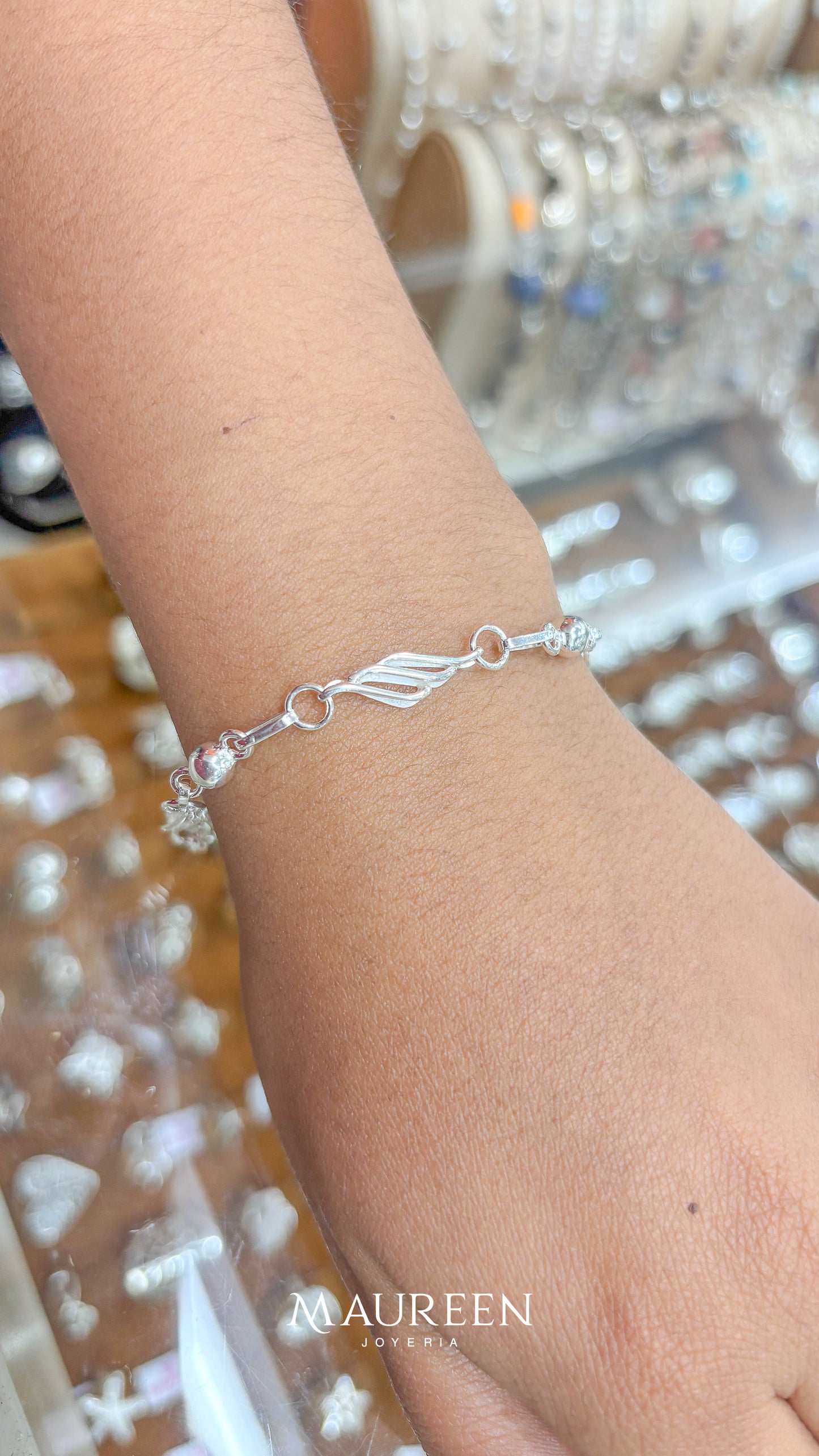 Pulsera ondas con esfera - plata