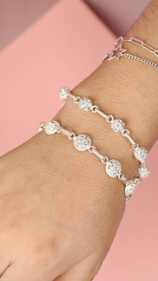Pulsera bolas pequeñas con circones incrustados - Plata