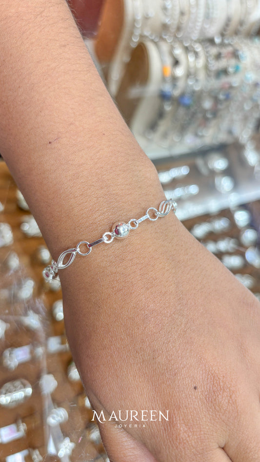 Pulsera ojal con esfera - plata