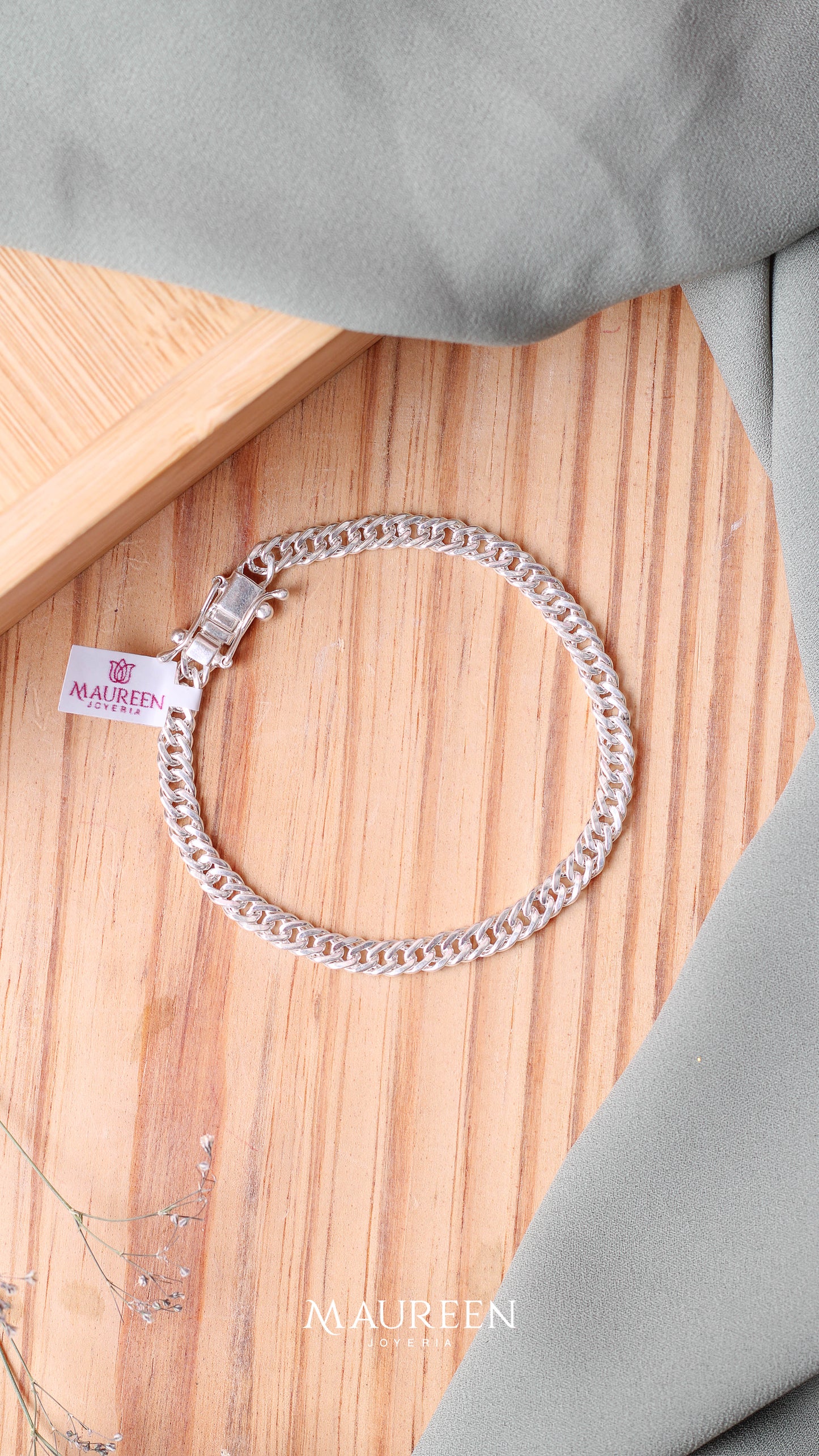 Pulsera hombre tipo malla mediana  - Plata