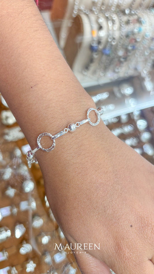 Pulsera esfera y doble argolla - plata