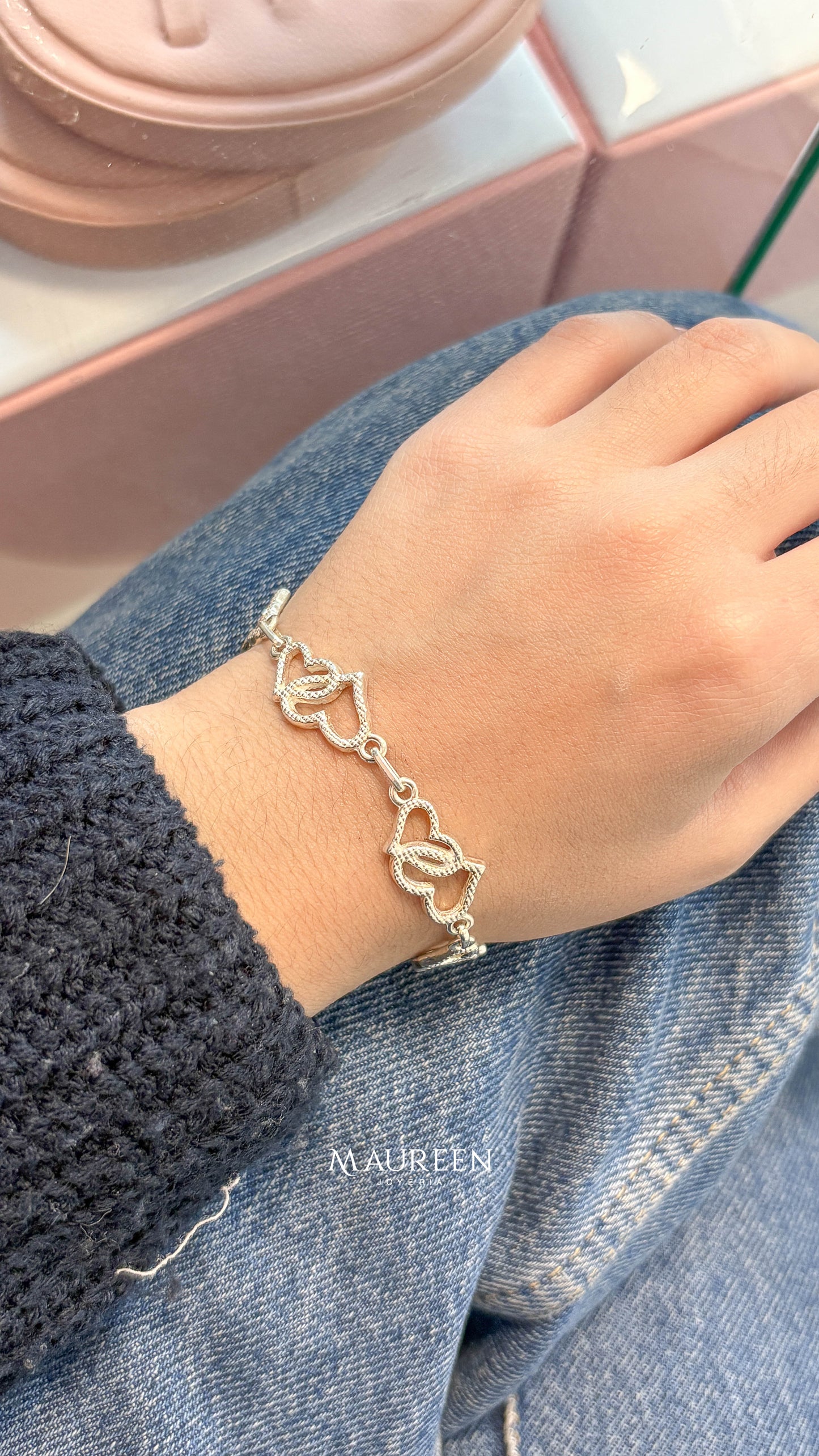Pulsera corazones entrelazados  - plata