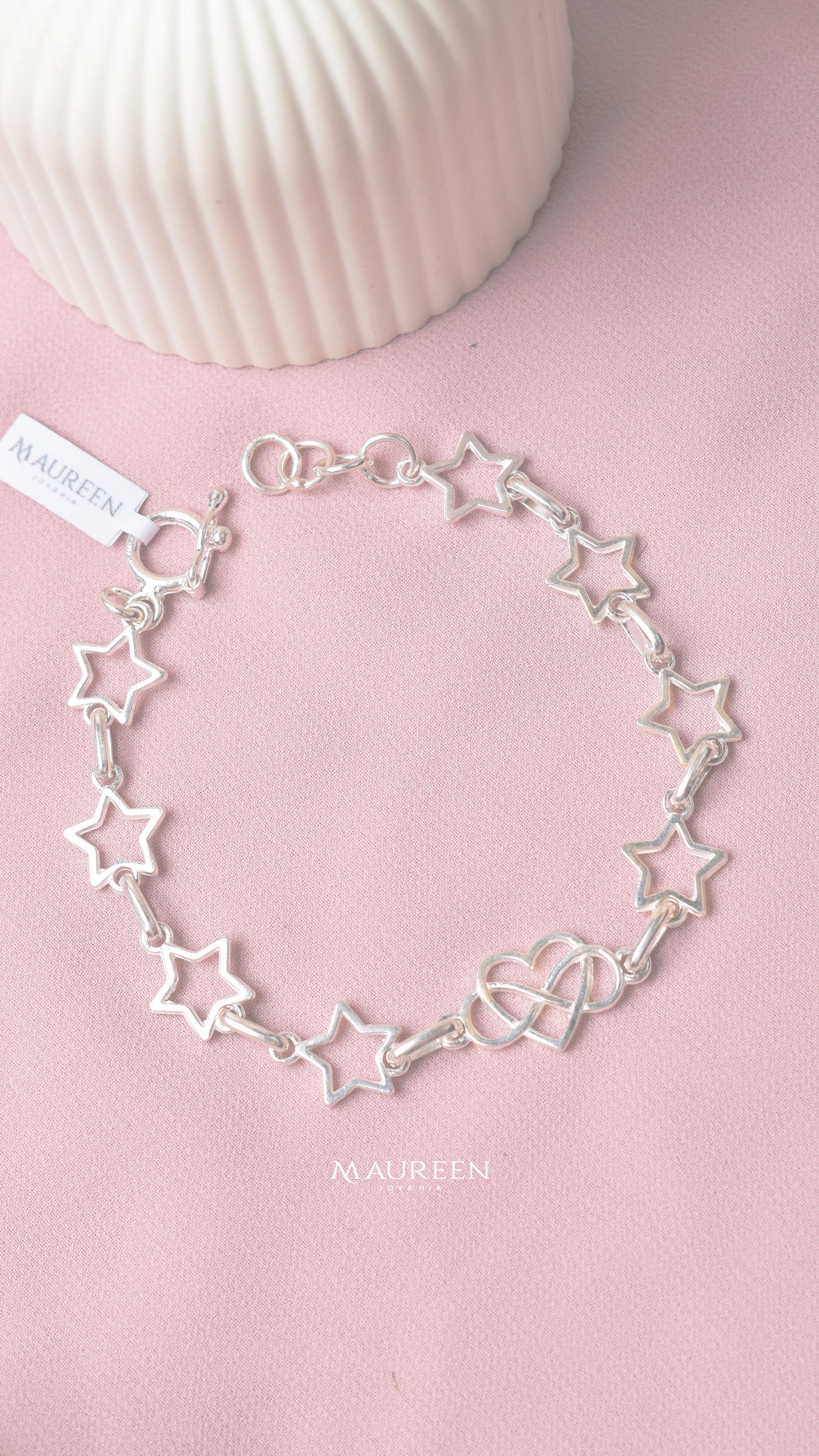 Pulsera estrella con corazon infinito -  Plata