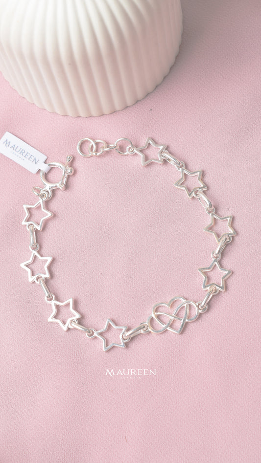 Pulsera estrella con corazon infinito -  Plata