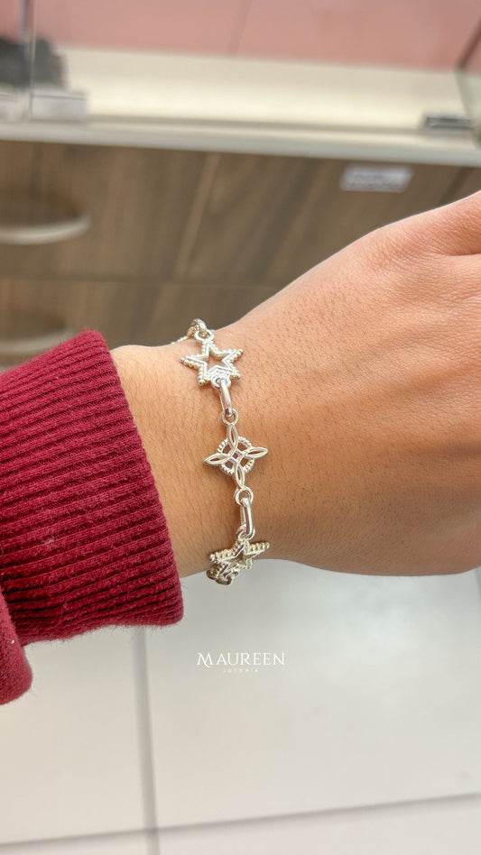 Pulsera estrella con nudo de bruja  - plata