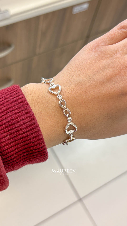 Pulsera corazon con infinito  - plata