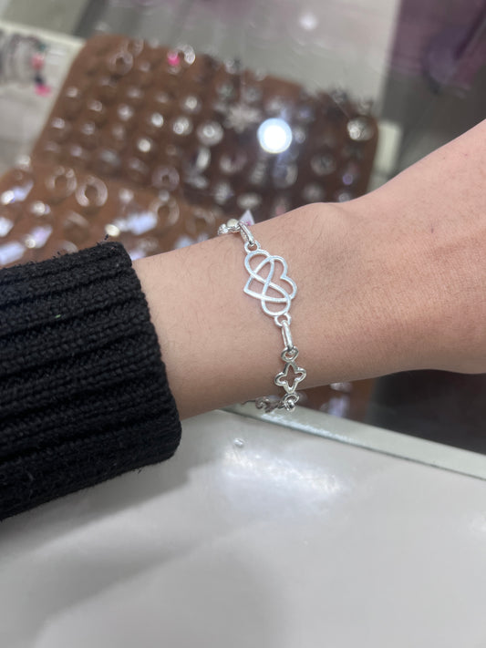 Pulsera corazon con inifito y cruz - plata