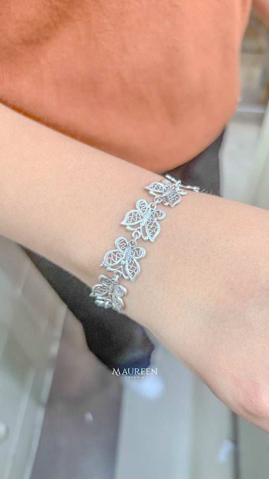 Pulsera mariposa filigrana tejida  - Plata quemada