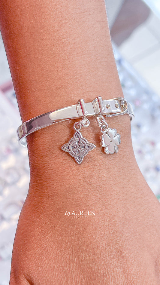 Puñera correa con dijes proteccion - plata