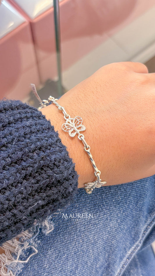 Pulsera mariposa y tubo calada - plata