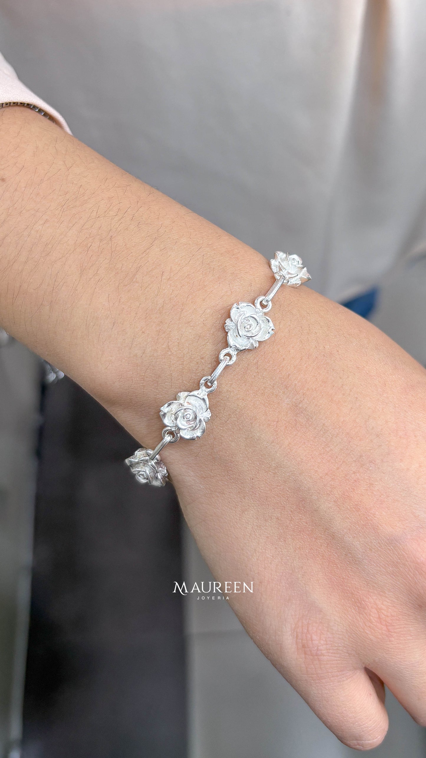 Pulsera rosa de papel -  Plata