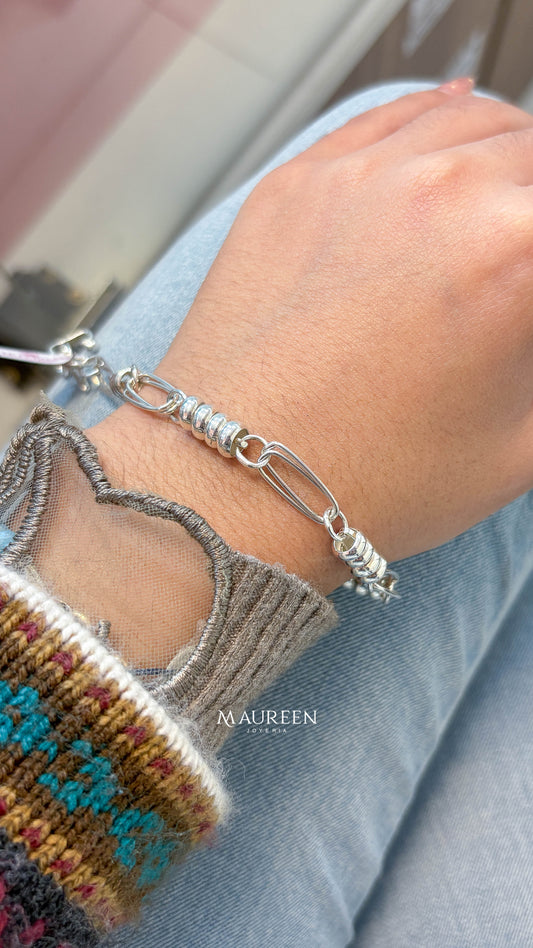 Pulsera donas con cadena rectangular - plata