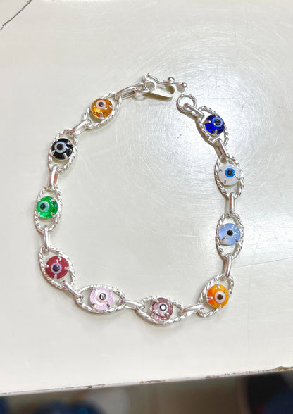 Pulsera ojos turcos entorchados - Plata