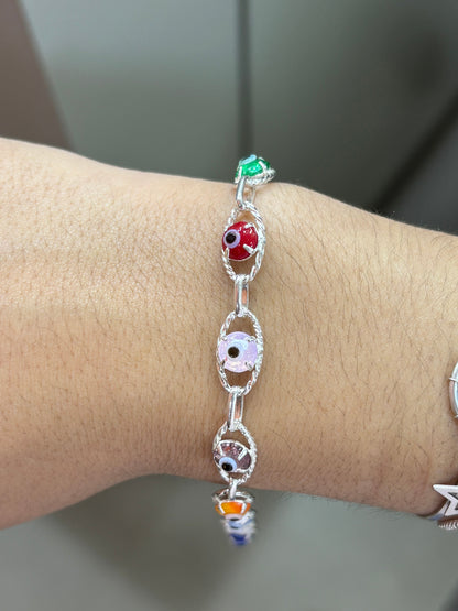Pulsera ojos turcos entorchados - Plata