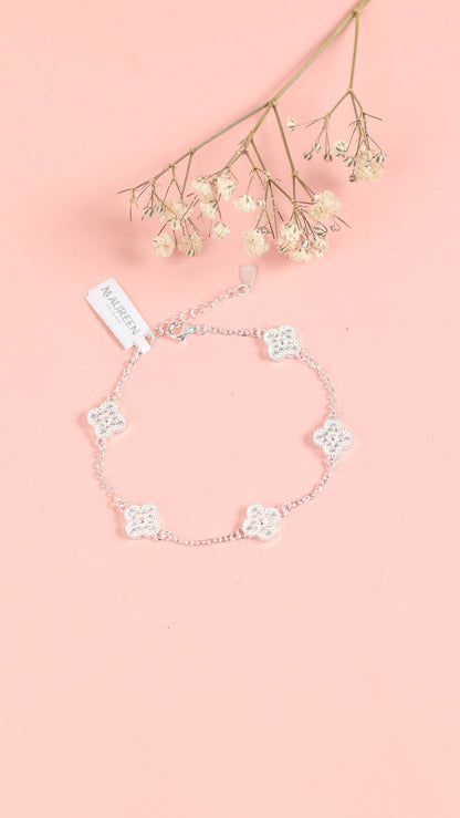 Pulsera  flores con circones - Plata