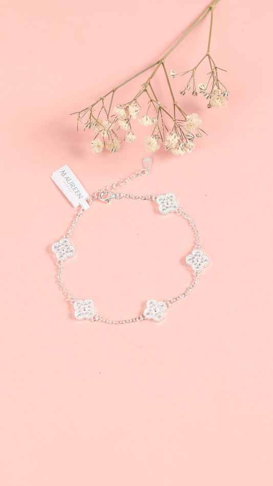Pulsera  flores con circones - Plata