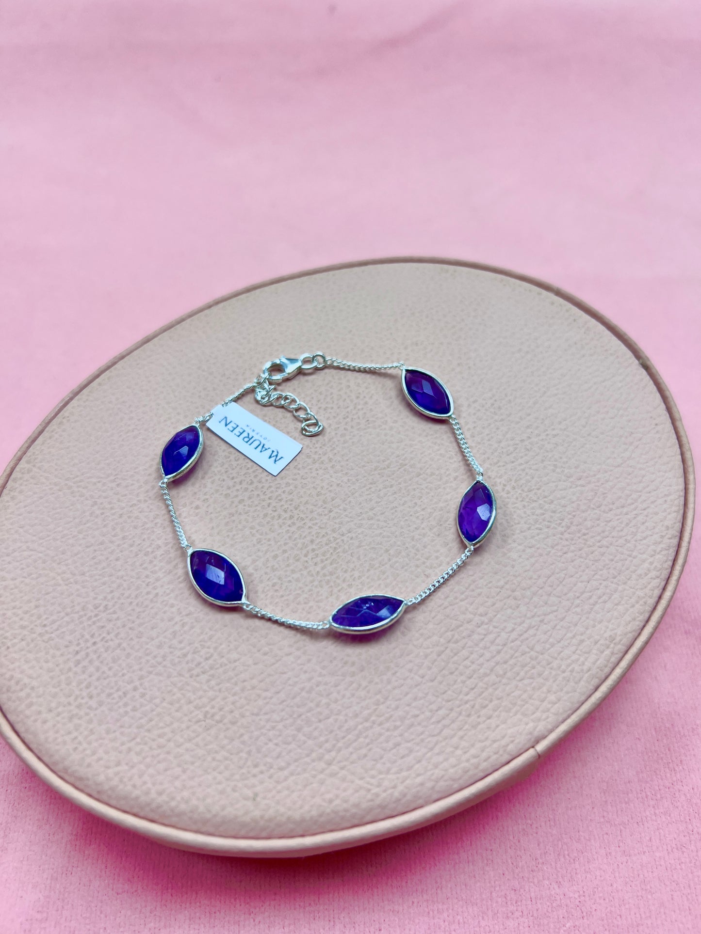 Pulsera piedras naturales hoja - Plata