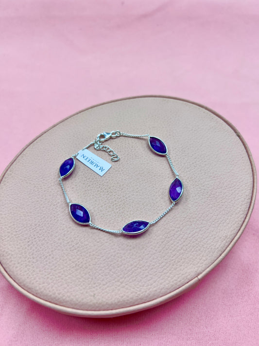 Pulsera piedras naturales hoja - Plata