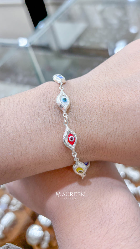 Pulsera ojos turcos de colores - Plata