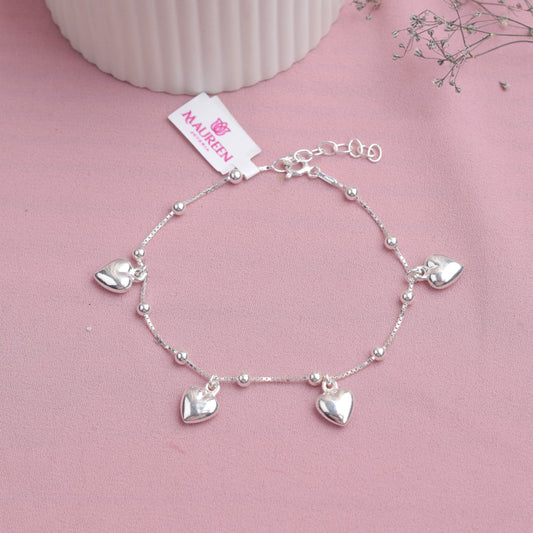 Pulsera dijes corazones - Plata