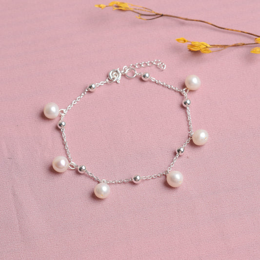 Pulsera cadena con perlas - Plata